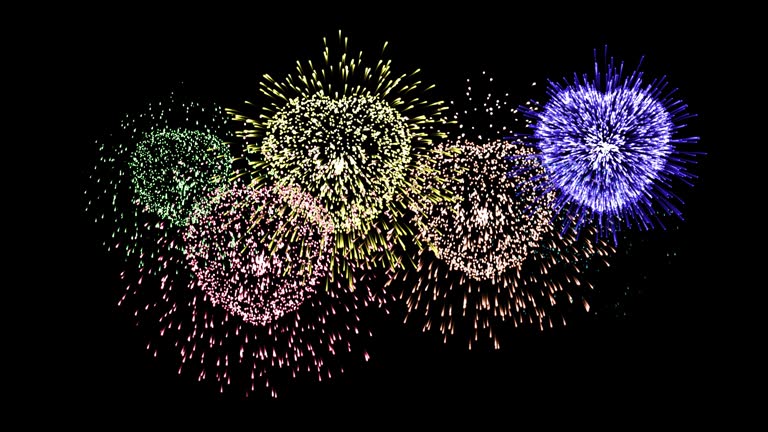 Colorfull Multi Fireworks with Heart Form Particles Effect Animation on Alpha Channel (Transparent), Valentine's Day , Holiday, Greeting Card, Night Celebration