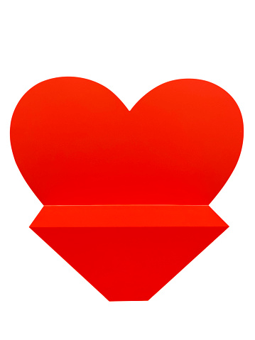 Front view heart shape pedestal podium stage on the red background with clipping path