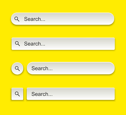 Search Bar for ui, design and web site. Search Address and navigation bar 3d style on yellow background. Collection of search form templates for websites