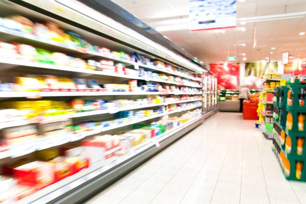 Refrigerated section in supermarket stock photo