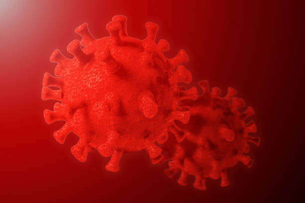 istock coronavirus cells on red background. covid-19. 3d rendering. 2019-ncov 1370025046