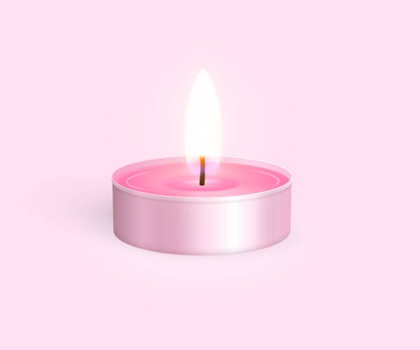 コーラルティーライト。ピンクのバラ色の金属ケースで現実的なサンゴの香りのキャンドル。ウェルネスとリラクゼーションのためのアイテム。装飾的なデザイン要素。休日のデザインのた� - candle tea light pink red点のイラスト素材／クリップアート素材／マンガ素材／アイコン素材