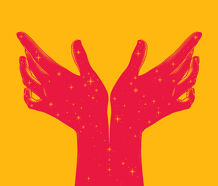 Vector illustration of Hands reaching for the stars