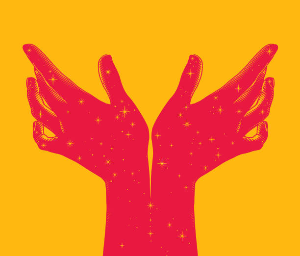 Hands reaching for the stars Vector illustration of Hands reaching for the stars popart hand stock illustrations