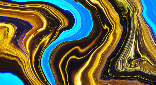 istock Bright fluid blue and gold brown background. Abstract liquid golden and water wave. Art trippy digital screen. illustration. Royal glitter banner. Template. Luxury texture backdrop. Creative flyer. 1370035771