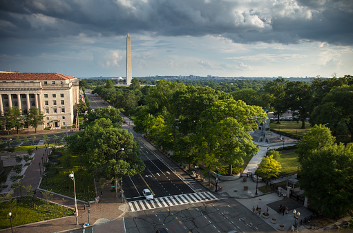 Aerial view of downtown Washington, DC including the Mall