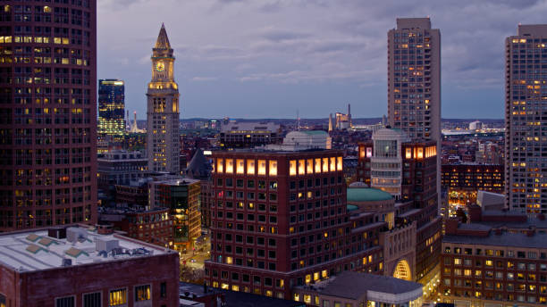istock Drone Shot of Custom House Tower from Boston Waterfront 1370038166