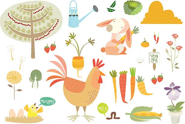 Vector illustration of life in the barn- food