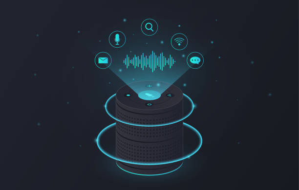 Smart voice recognition Smart voice recognition. Modern technologies and innovations. Convenient service. Application for identity identification, authorization. Voice dialing and search. Isometric vector illustration Smart Speaker Market, Strategies: Competitive Insights for Expansion stock illustrations
