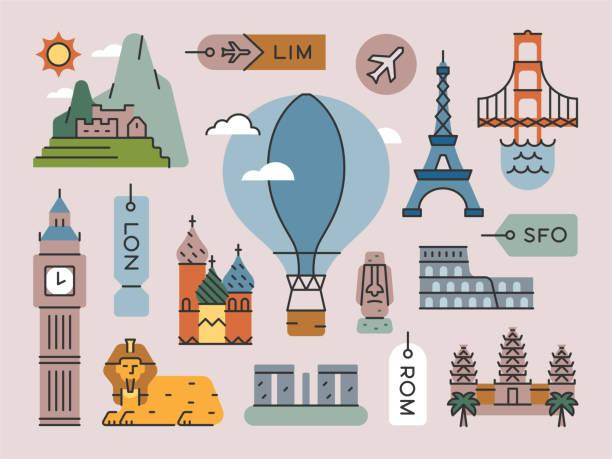 ilustrações, clipart, desenhos animados e ícones de world travel & landmarks — série brightline - siem riep illustrations