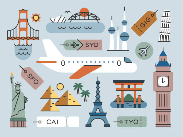 illustrazioni stock, clip art, cartoni animati e icone di tendenza di world travel & landmarks—serie brightline - sydney australia immagine