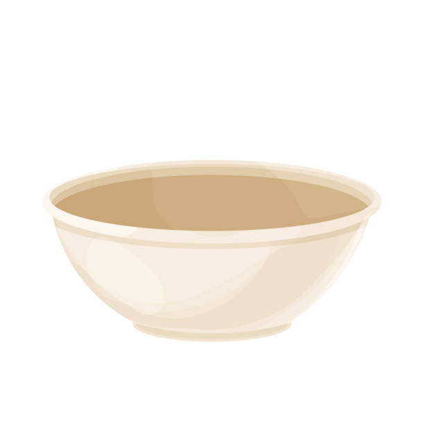 пустая миска, фарфоровая тарелка, посуда в мультяшном стиле, выделенная на белом фоне. контейнер для пищевых продуктов, элемент дизайна. век - mixing bowl stock illustrations