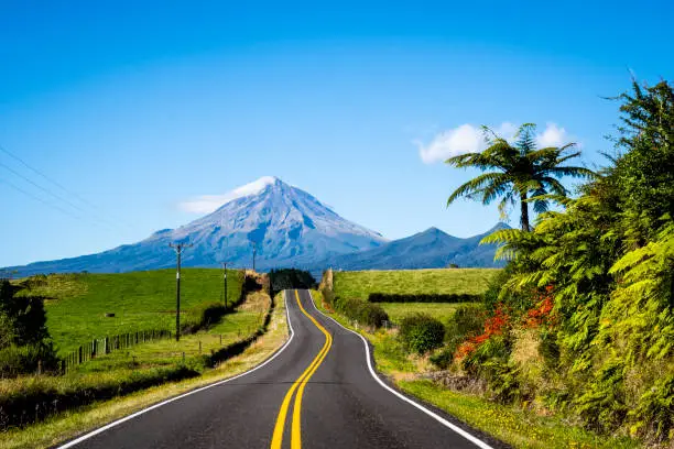 Road leading to mount Taranaki in New Zealand