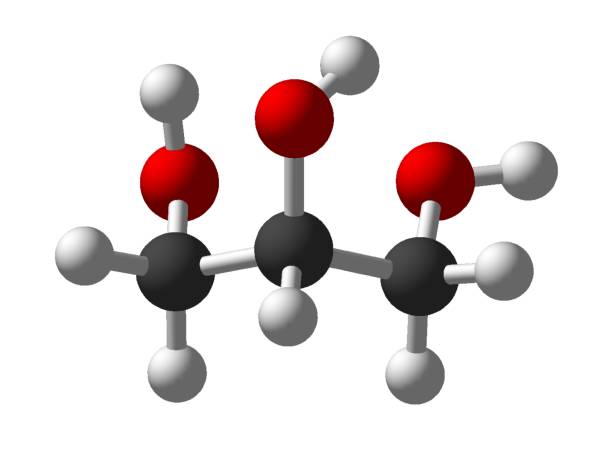 estrutura molecular glicerol 3d isolada na molécula de átomo de química de fundo branco - hydrogen bonding - fotografias e filmes do acervo