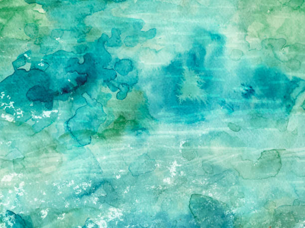 акварельный фон векторная текстура в синем и зеленом цветах, раскрашенные акварельные пятна в старом винтажном дизайне, абстрактный красо� - turquoise wall textured backgrounds stock illustrations