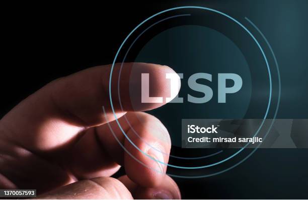 Hand Pressing Lisp Button On Virtual Screens Stock Photo - Download Image Now - Activity, Applying, Binary Code