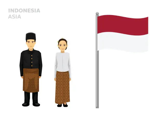 Vector illustration of Indonesia Flag Country Traditional Dress Couple