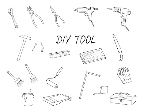 Pen painting illustration of diy tools