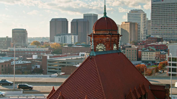istock Union Station Clock Tower and Downtown Richmond, VA - Aerial 1370067830