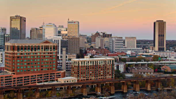 istock Riverfront in Downtown Richmond, Virginia at Sunset - Aerial 1370067865
