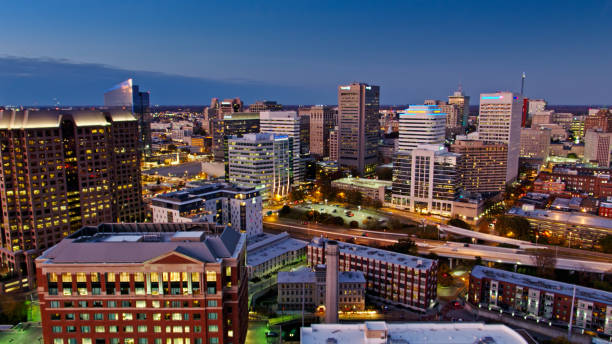 istock Freeway Cutting Through Richmond, Virginia at Twilight - Aerial 1370067883