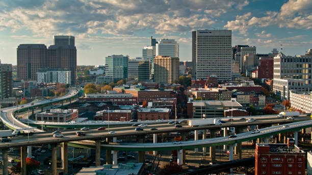istock Freeway Interchange and Downtown Towers in Richmond, VA - Aerial 1370068032