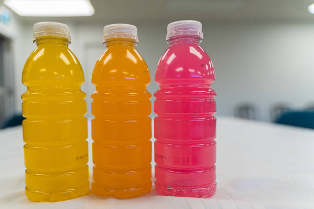 Multi colored Energy sport drink bottles different flavors