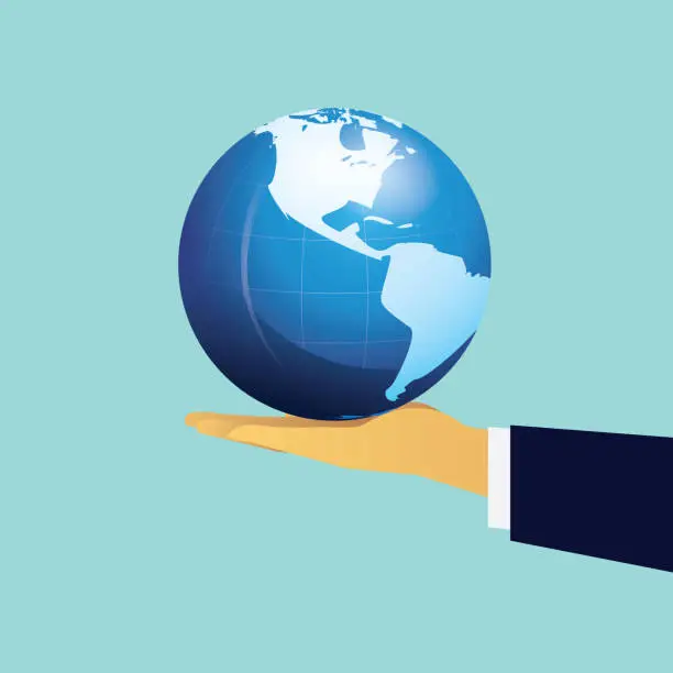 Vector illustration of Global business concept, businessman holding globe of earth