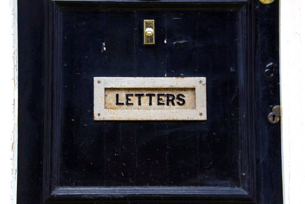 Close-up of an old vintage letterbox, London, England. Mail concept, letters, doorbell button.