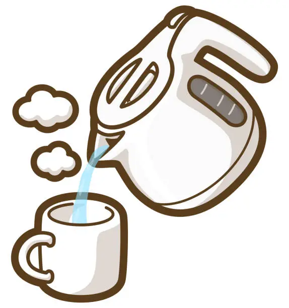 Vector illustration of Pour hot water into a mug using an electric kettle.
