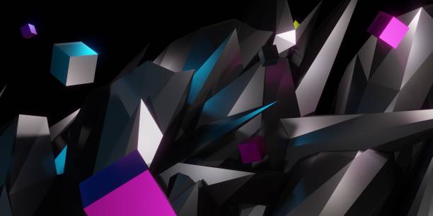 istock glow background Shiny steel rod reflects color abstract technology 3d illustration 1370083512