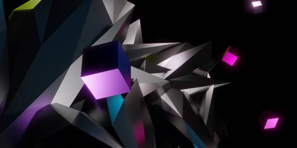 istock glow background Shiny steel rod reflects color abstract technology 3d illustration 1370083513