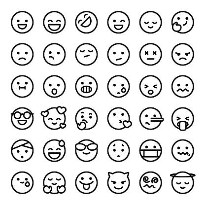 Vector illustration of a collection of cute line art emoticons with editable strokes. Cut out design elements on a transparent background on the vector file.
