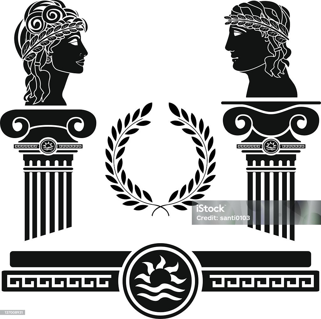 Colunas gregas e os chefes - Vetor de Estilo Grego Clássico royalty-free