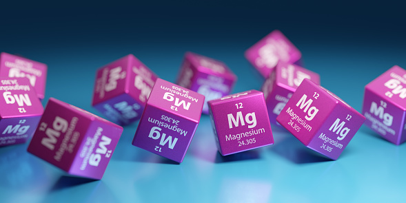 Magnesium is natural mineral used in science and research, healthcare, industry and agriculture. Mg sign pharmacy and medical promotional background.