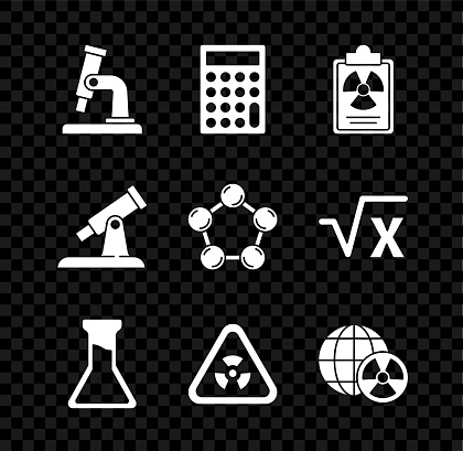 Microscope Warning Triangle Set Microscope Calculator Radiation Warning Document Test Tube And ...