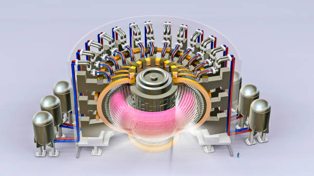 JET nuclear fusion reactor, energy produced thanks to the fusion of atoms, the process that powers the Sun JET nuclear fusion reactor, energy produced thanks to the fusion of atoms, the process that powers the Sun. ITER the first experimental reactor that involves the production of plasma. 3d section. 3d rendering high energy physics stock pictures, royalty-free photos & images