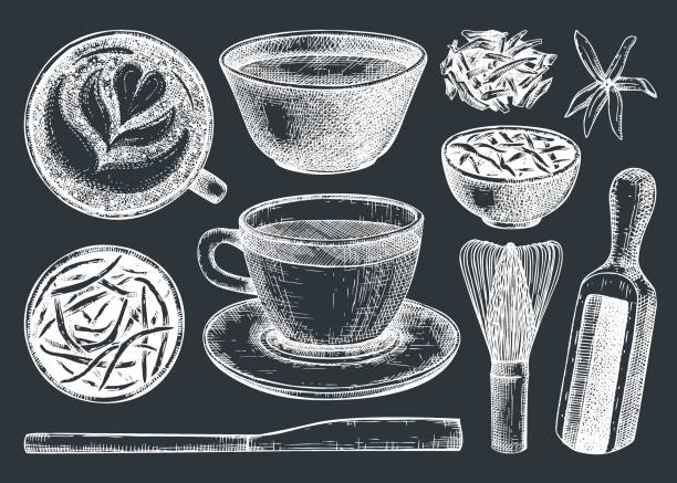 grüntee-getränke-set - tea cup tea green tea chinese tea stock-grafiken, -clipart, -cartoons und -symbole