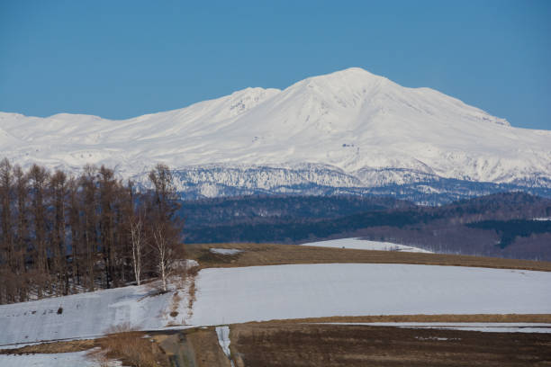 istock Upland field where snow remains and snowy mountains 1370097931