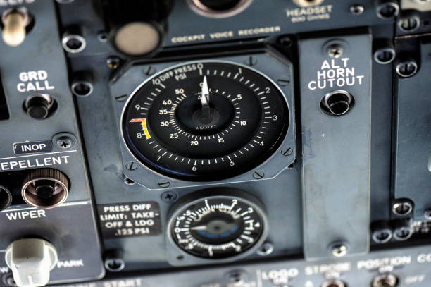 Instrument panel in a helicopter cockpit with multiple gauges, dials, and Russian labels. Interior of an abandoned aircraft.