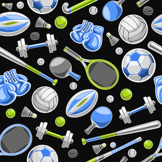 векторный спортивный бесшовный узор - tennis tennis ball ball black background stock illustrations