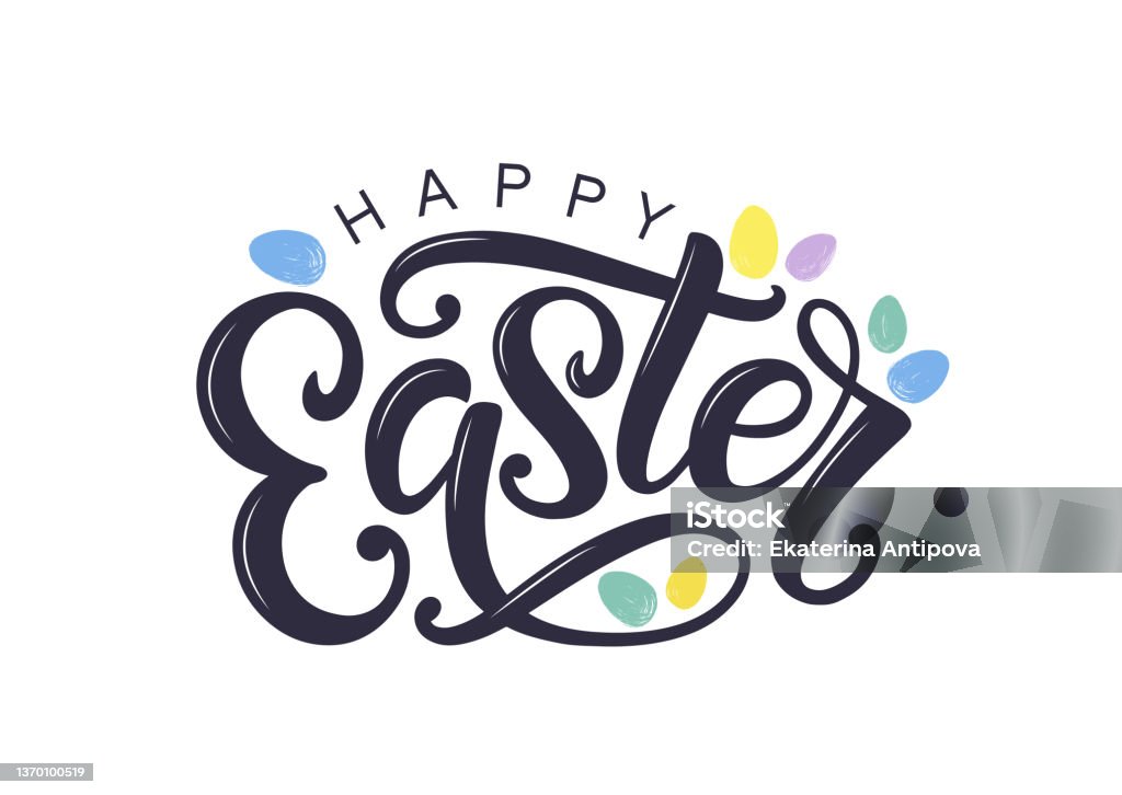 Happy Easter modern brush calligraphy isolated on white. - Royaltyfri Påsk vektorgrafik