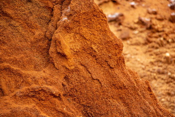 istock Textural sand, with  relief surface, multi-colored layers and different in size of granules, in outdoor sand career, after mining ore and sand for construction. 1370101107