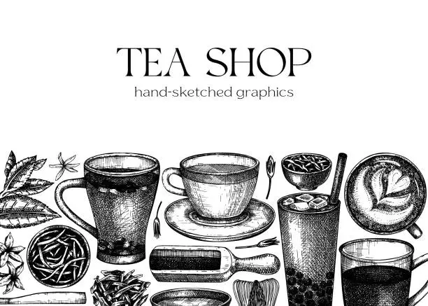 Vector illustration of Tea card or frame design