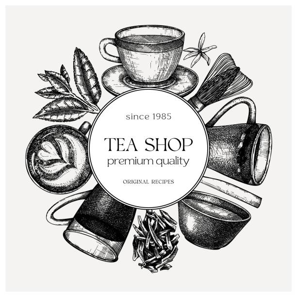 ilustrações de stock, clip art, desenhos animados e ícones de tea card or frame design - green tea tea tea cup cup