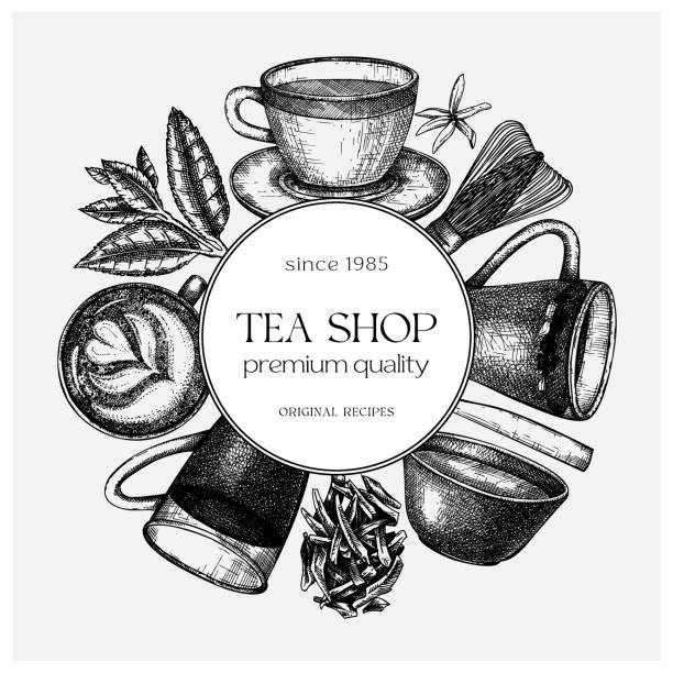 Tea card or frame design Edible mushrooms vector illustrations collection. Hand drawn food drawings. Forest plants sketches. Perfect for recipe, menu, label, icon, packaging, Vintage mushrooms outlines. Botanical set. mate flower stock illustrations