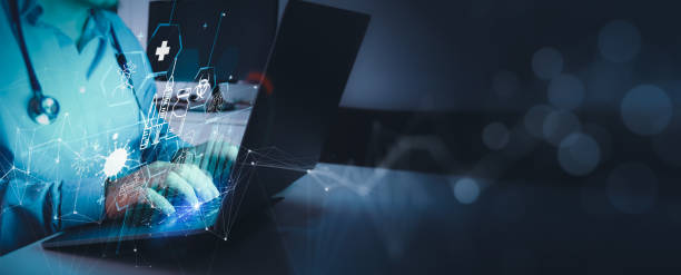 istock Medicine doctor and laptop computer research and analysis. Diagnose checking coronavirus or covid-19 testing result with virtual screen in laboratory concept. 1370102442