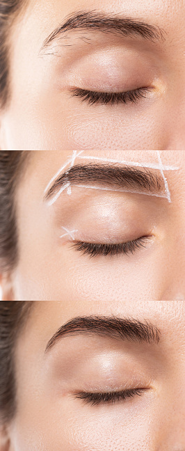 Comparison of female brow after eyebrow shape correction  or permanent makeup