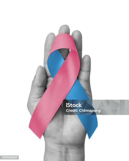 Pink Blue Ribbon Awareness For Birth Defects Month On Hand Stock Photo - Download Image Now