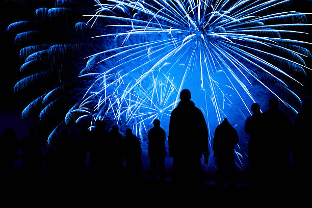 fireworks show silhouette stock photo